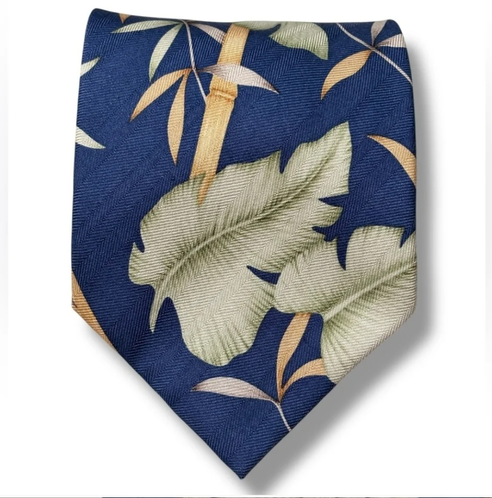 TOMMY BAHAMA Blue Silk Print Tie Tropical Plants Pattern